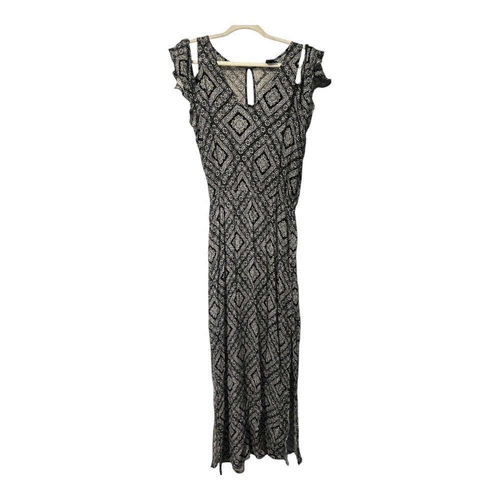 AQUA Black/White Printed Maxi Dress, Large